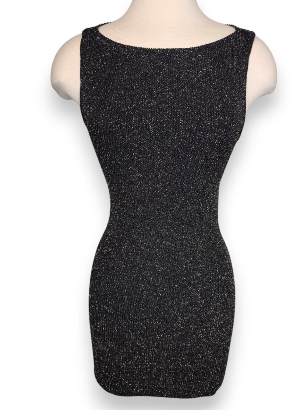 Vintage Tripp NYC Black Gold Metallic Stretchy Fitted Knit Bodycon Mini Dress OS